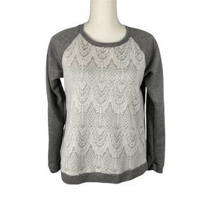 Adrienne Vittadinni gray and white sweatshirt with lace detail.